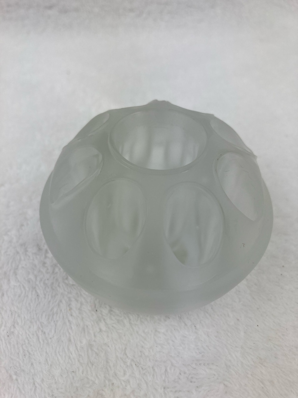 Two’s Company Hand Blown Frosted Glass Flower Frog 3”, 9 holes